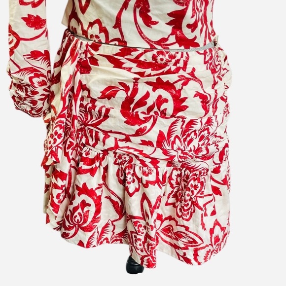ZARA FLORAL PRINTED MINI SKIRT red/white size L. 2 piece skirt set, mini skirt - Picture 5 of 16
